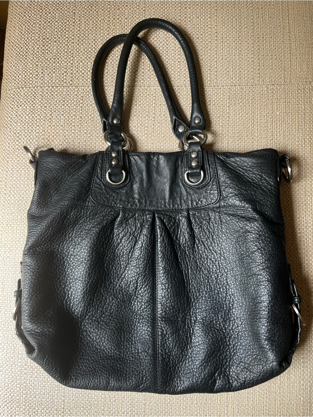 Classic Black Leather Bag with Silver Accents
